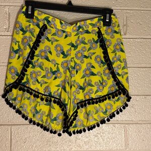 Tea n Rose Yellow Floral High Waist Shorts